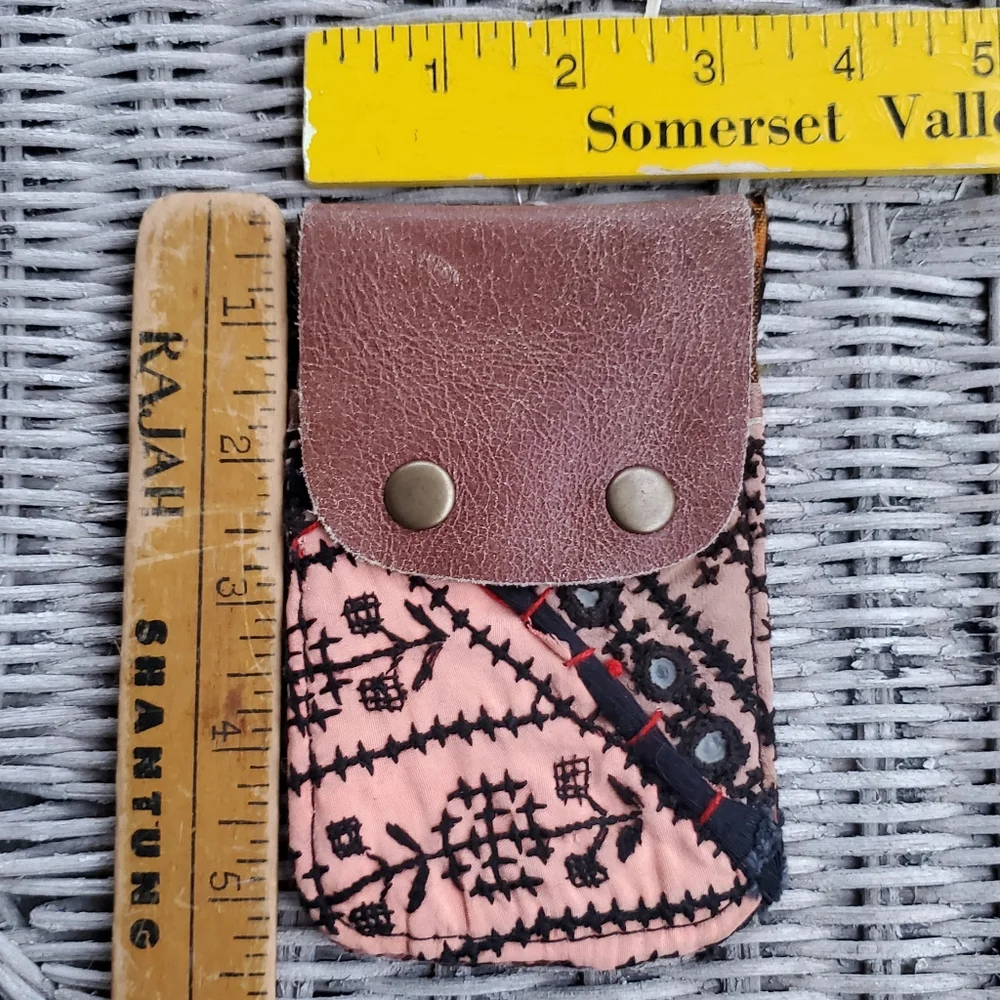 🍄🪬 Free People Boho Embroidered Repurposed vtg banjara hippie Wallet card case